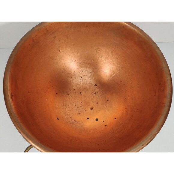Vintage Large 10" x 5" Round Copper Rolled Edge Mixing Bowl Kitchen w/Brass Ring - Picture 3 of 9